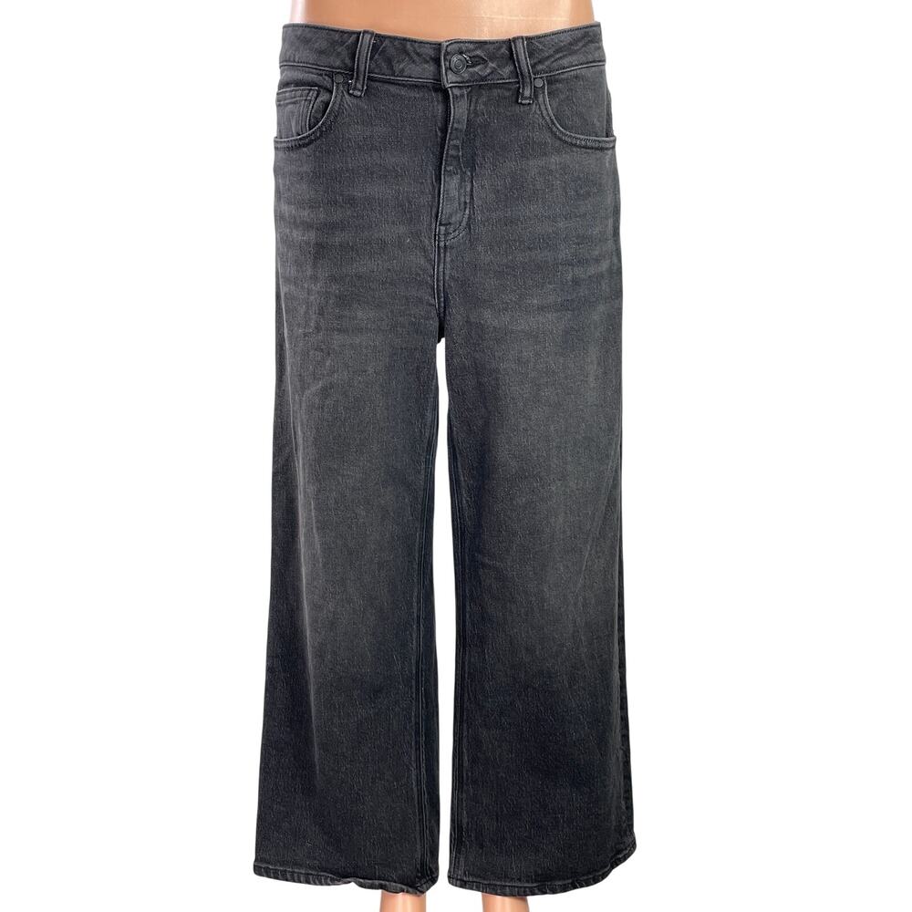 Quince Women's Black Faded High Waisted Wide Leg Baggy Denim Jeans Pants Sz 30